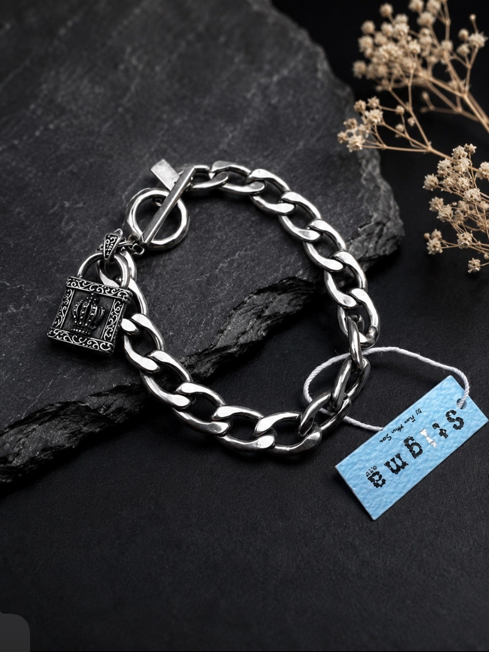 Silver tone Chain Bracelet with Padlock Charm